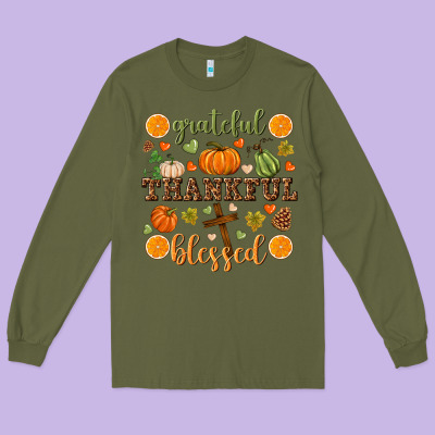 Grateful Thankful Blessed Long Sleeve Tee Designed By Nancycooperartshop