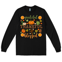 Black Grateful thankful blessed Long Sleeve Tee - NancyCooperArtShop
