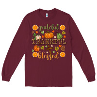 Burgundy Grateful thankful blessed Long Sleeve Tee - NancyCooperArtShop