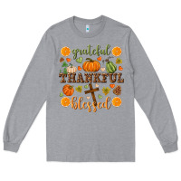 Heather Grey Grateful thankful blessed Long Sleeve Tee - NancyCooperArtShop
