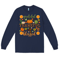 Navy Grateful thankful blessed Long Sleeve Tee - NancyCooperArtShop