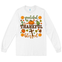 White Grateful thankful blessed Long Sleeve Tee - NancyCooperArtShop