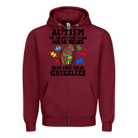 Burgundy Autism grizzlies Zipper Hoodie - FaDigitalArtStudio