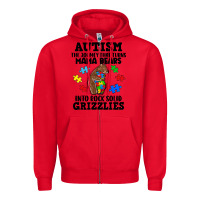 Red Autism grizzlies Zipper Hoodie - FaDigitalArtStudio