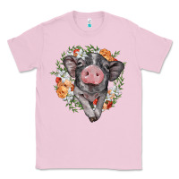 Bubblegum Pink baby pig floral wreath Classic Tee - BarkalooDesign