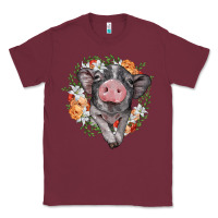 Burgundy baby pig floral wreath Classic Tee - BarkalooDesign