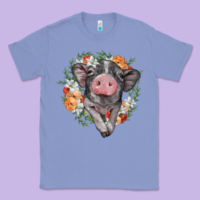 Baby Pig Floral Wreath Classic Tee Designed By Barkaloodesign