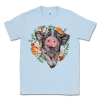 Dusty Blue baby pig floral wreath Classic Tee - BarkalooDesign