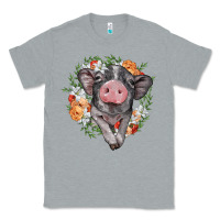 Heather Grey baby pig floral wreath Classic Tee - BarkalooDesign