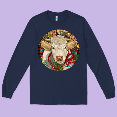 Charolais Heifer Christmas Long Sleeve Tee Designed By Ranaportraitstore