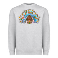 Heather Grey Easter Bunny with carrot rainbow Easter Day Heavyweight Sweatshirt - HowdyJamesFarm