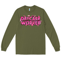 Army Green Breast Cancer Daycare Worker Long Sleeve Tee - texasbilliewilder