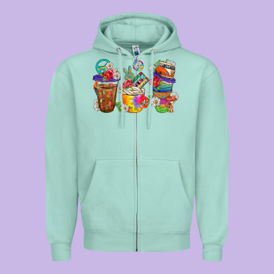 Hippie Coffee Cups Bbs Zipper Hoodie Designed By Bundleandbundleshop
