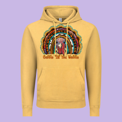 Gobble Till You Wobble Thanksgiving Rainbow Vintage Hoodie Designed By Ranaportraitstore