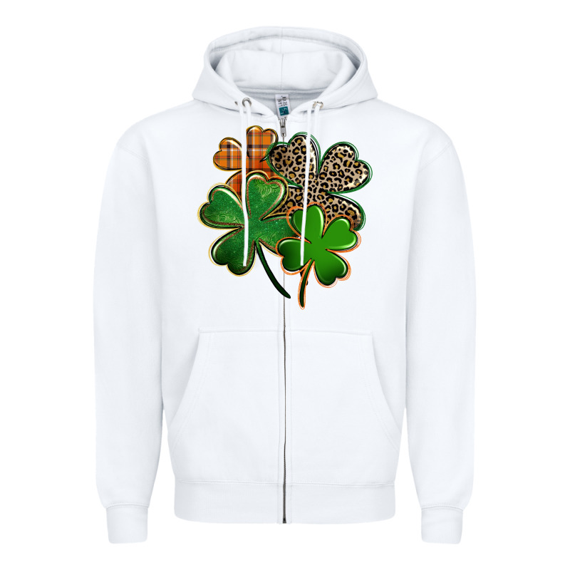 Leopard Shamrock St. Patricks Day Zipper Hoodie by FaDigitalArtStudio | Teevron