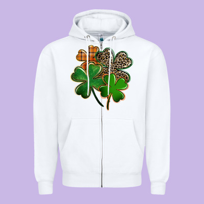 Leopard Shamrock St. Patricks Day Zipper Hoodie Designed By Fadigitalartstudio