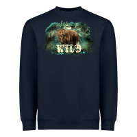 Navy Stay wild night Grizzly Bear Heavyweight Sweatshirt - HowdyJamesFarm