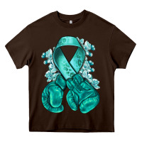 Chocolate Brown Ovarian Cancer teal ribbon with boxing gloves Heavy Core Tee - NancyCooperArtShop
