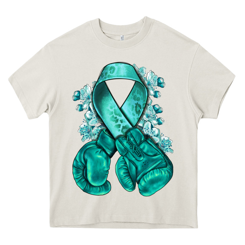 Ovarian Cancer Teal Ribbon With Boxing Gloves Heavy Core Tee by NancyCooperArtShop | Teevron