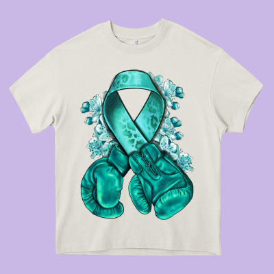 Ovarian Cancer Teal Ribbon With Boxing Gloves Heavy Core Tee Designed By Nancycooperartshop