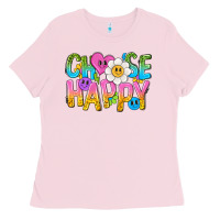 Bubblegum Pink choose happy with smile Ladies Tee - NancyCooperArtShop