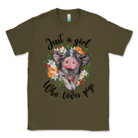 Army Green just a girl who loves pigs floral wreath Classic Tee - BarkalooDesign