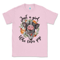 Bubblegum Pink just a girl who loves pigs floral wreath Classic Tee - BarkalooDesign