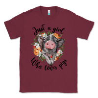 Burgundy just a girl who loves pigs floral wreath Classic Tee - BarkalooDesign
