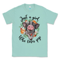 Seafoam just a girl who loves pigs floral wreath Classic Tee - BarkalooDesign