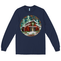 Navy Barn Christmas Long Sleeve Tee - RanaPortraitStore