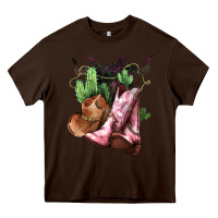 Chocolate Brown cowgirl boots hat horns cactus Heavy Core Tee - NancyCooperArtShop