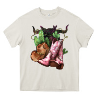 Cream cowgirl boots hat horns cactus Heavy Core Tee - NancyCooperArtShop