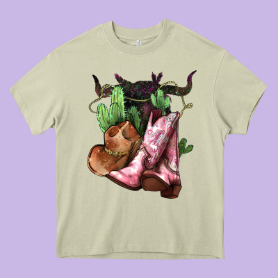 Cowgirl Boots Hat Horns Cactus Heavy Core Tee Designed By Nancycooperartshop