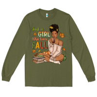 Army Green Just a girl who loves Fall afro woman Long Sleeve Tee - NancyCooperArtShop