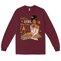 Burgundy Just a girl who loves Fall afro woman Long Sleeve Tee - NancyCooperArtShop
