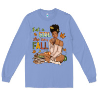 Colony Blue Just a girl who loves Fall afro woman Long Sleeve Tee - NancyCooperArtShop