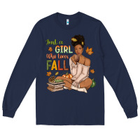 Navy Just a girl who loves Fall afro woman Long Sleeve Tee - NancyCooperArtShop