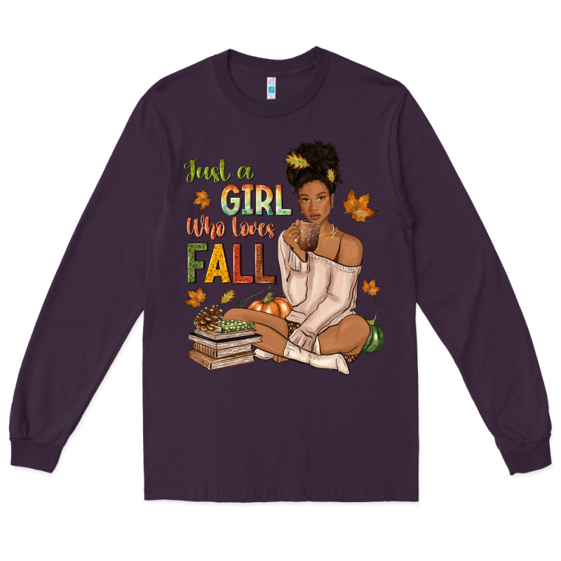 Just A Girl Who Loves Fall Afro Woman Long Sleeve Tee by NancyCooperArtShop | Teevron
