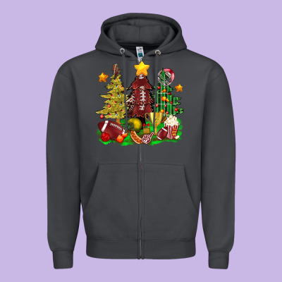 Christmas With American Football Trees Bbs Zipper Hoodie Designed By Bundleandbundleshop