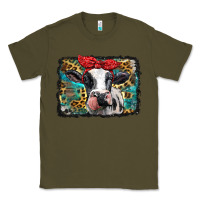 Army Green holstein cow with glitter and leopard background Classic Tee - BarkalooDesign