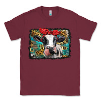 Burgundy holstein cow with glitter and leopard background Classic Tee - BarkalooDesign