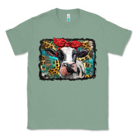 Sage holstein cow with glitter and leopard background Classic Tee - BarkalooDesign