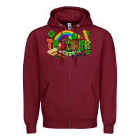 Burgundy teacher st patrick Zipper Hoodie - FaDigitalArtStudio