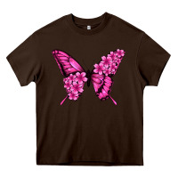 Chocolate Brown Floral pink butterfly Heavy Core Tee - NancyCooperArtShop