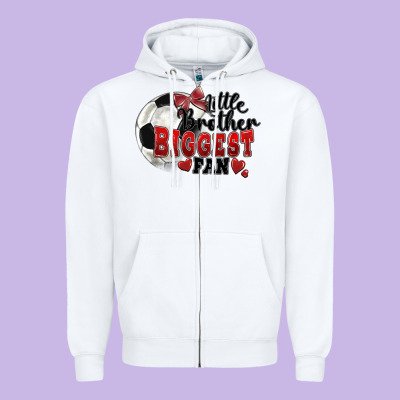 Little Brother Biggest Fan Soccer Zipper Hoodie Designed By Fadigitalartstudio