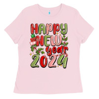 Bubblegum Pink happy new year 2024 Ladies Tee - MaliasSmallBusiness