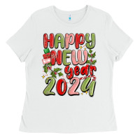 White happy new year 2024 Ladies Tee - MaliasSmallBusiness