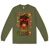 Army Green merry and bright christmas afro messy bun Long Sleeve Tee - texasbilliewilder