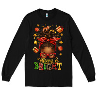 Black merry and bright christmas afro messy bun Long Sleeve Tee - texasbilliewilder