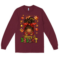 Burgundy merry and bright christmas afro messy bun Long Sleeve Tee - texasbilliewilder